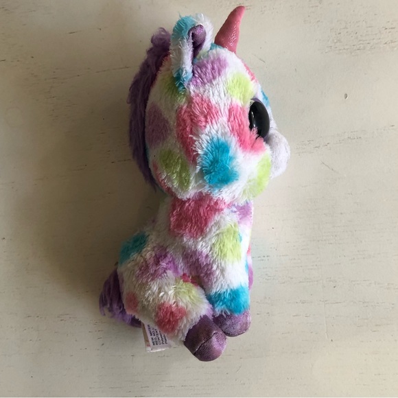 TY 2014 Beanie Baby Wishful 7" tall Polka Dots Unicorn Purple Fur Plush St - Picture 3 of 5